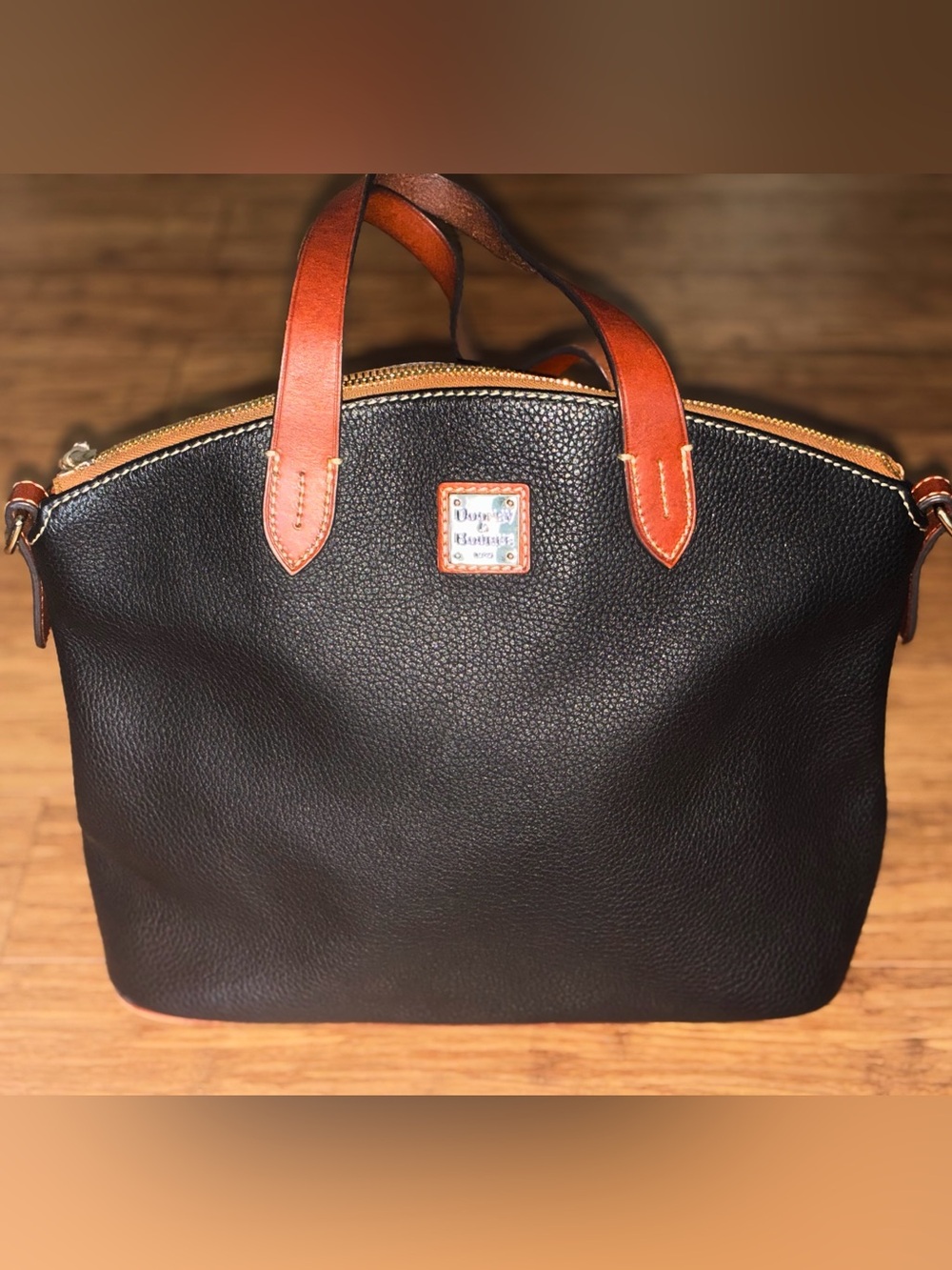 Dooney & Bourke Black Pebbled Leather Hobo with Brown Trim